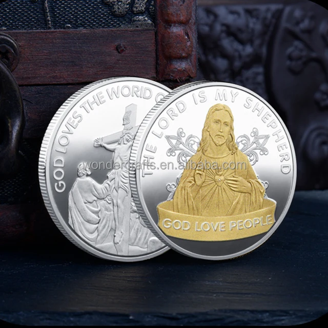 WD Wholesale Papistry Christian Cross Gold God Lord Coin Catholicism Jesus Christ Crucifix Religion Commemorative Coins