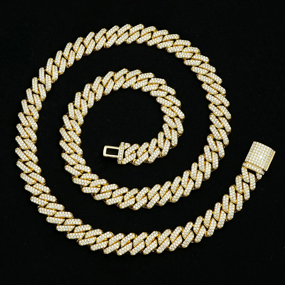 Hot-sale Necklace HIP HOP style 925 Sterling Silver 12MM width full of Moissanite Cuban Link Chain