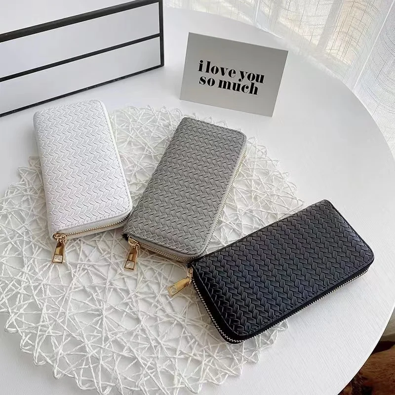 New wallet fashion large-capacity small change mobile phone clutch women woven plaid long zipper wallet