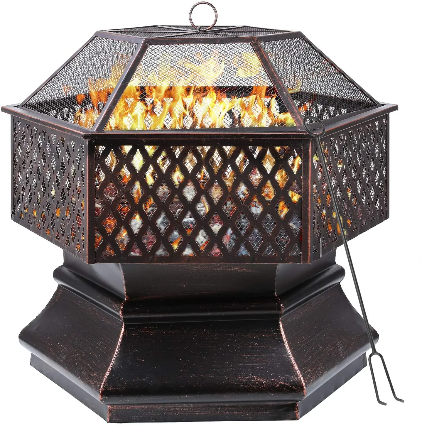 Best choice Hex-shaped steel fire pit 26in 28in 30in for garden, backyard, poolside lid fire pits wood burning outdoor