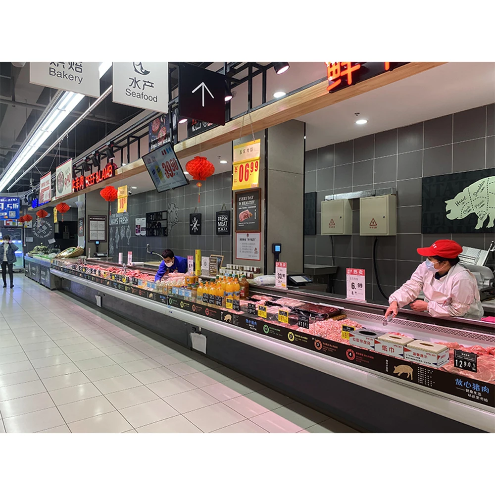 High quality meat display cabinet/meat showcase with plate for butcher shop