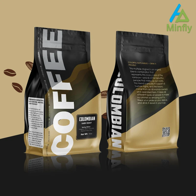 Minfly Digital Printing Custom Self Sealing Side Gusset Pouch with Zipper for Flat Bottom Coffee Snack Food Mylar Bag