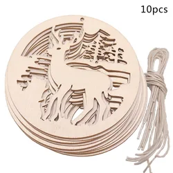 10 шт. деревянные вырезы, рождественские подвесные украшения, необработанные деревянные ломтики, поделки с мешковиной для дома, Рождественская елка