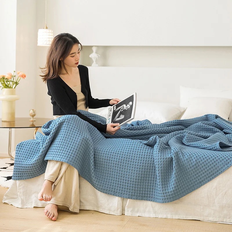 2023 New Waffle Gauze Cotton Towel Quilt Soft Breathable Leisure Blanket Multifunctional Four Seasons Cover Blanket