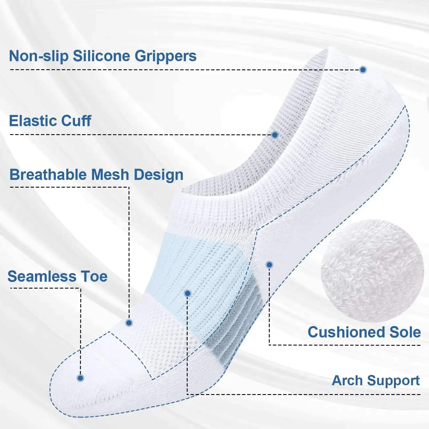 6 Pairs No Show Socks Women Cushioned Low Cut Invisible Foot Cotton Socks for Running Athletic Gym Ankle Socks