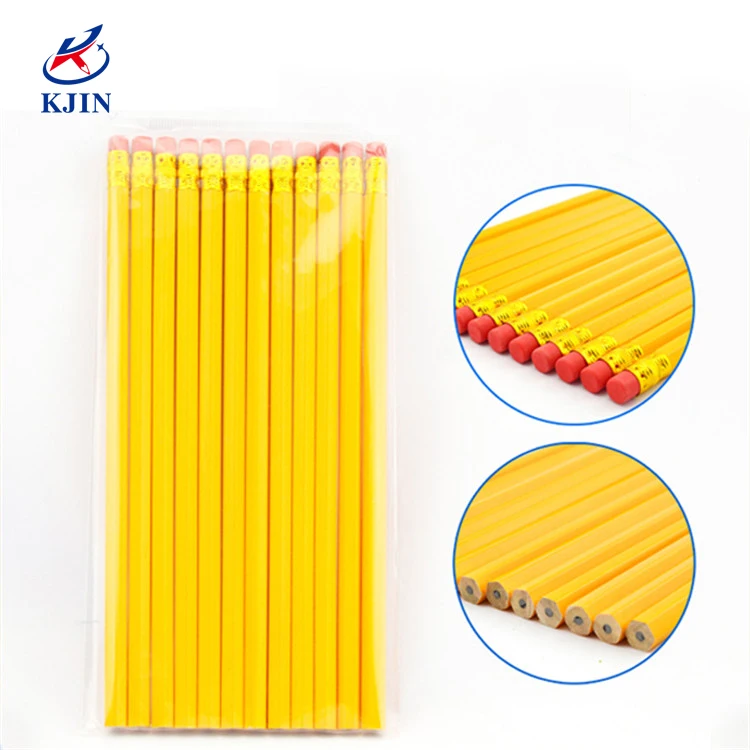High quality poplar wood standard graphite hb pencil wooden yellow pencil with eraser number 2 mongol pencils