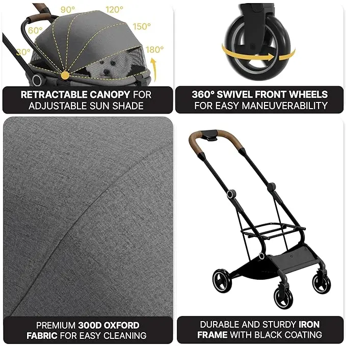 Customized Fresh Trend Larger Pet Carrier 4 Wheels Stroller Folding Separate Dog Stroller For 2 Dogs