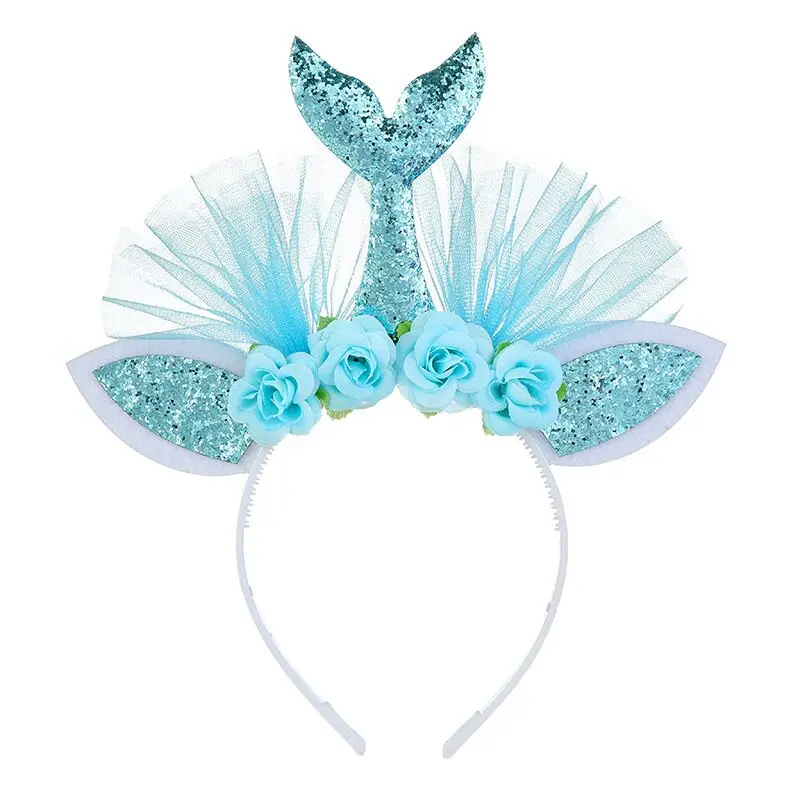 Rainbow-colored Mermaid Hair Band Princess Mesh Flower Animal Hair Accessories