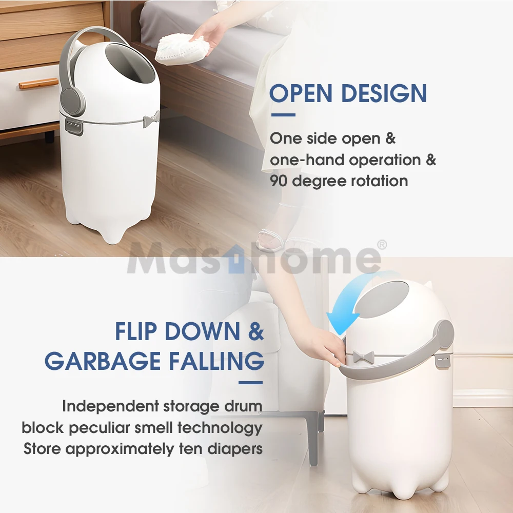 Masthome 2024 New Trend Deodorant Nappy Trash Bin Kitchen Living Room Kawaii Baby Diapers Disposal Trash Can