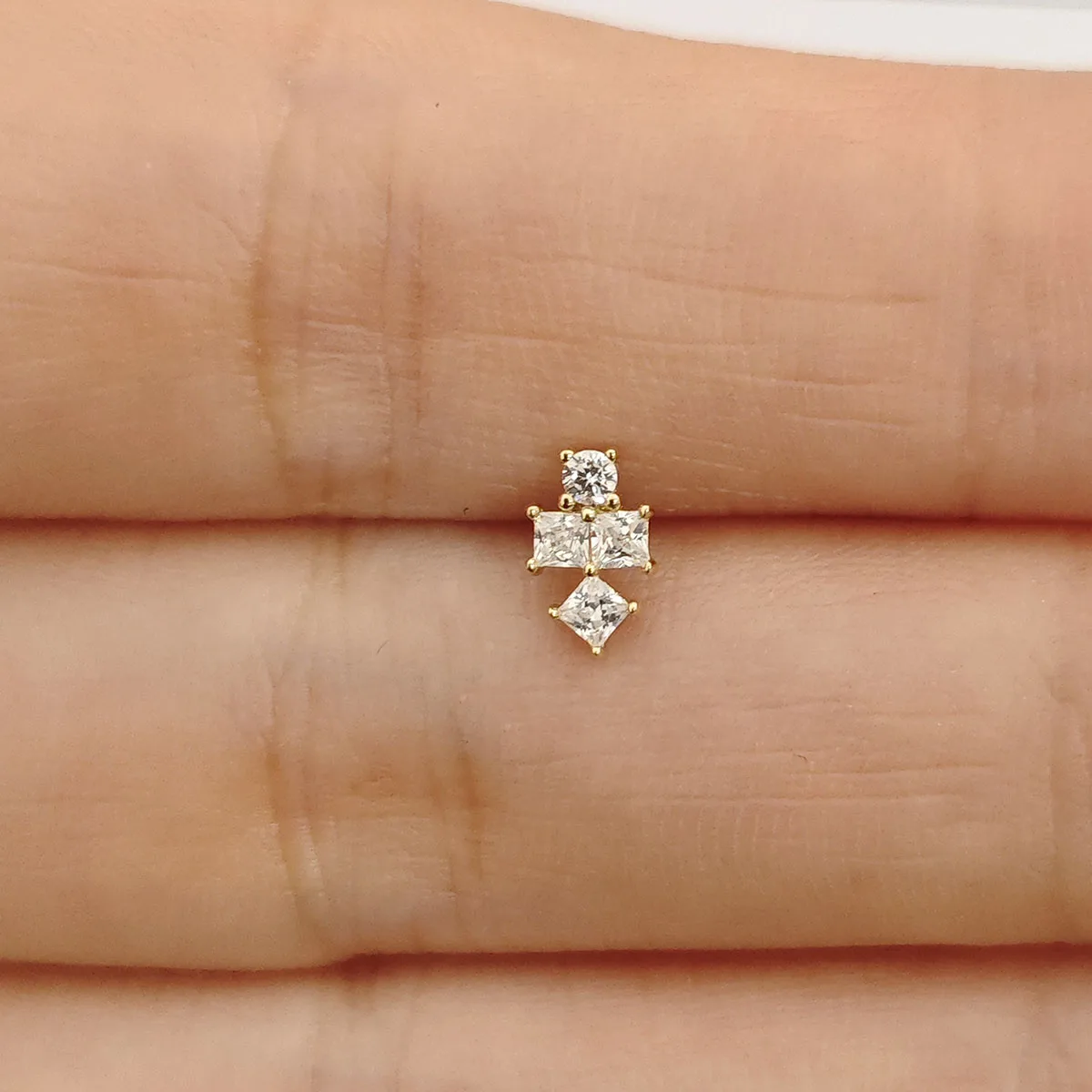 Calendo Fine Jewelry  14k solid gold Threaded  Labret  End With Stainless Steel Thread Screw Leaf Piercing Earring  Nose Top