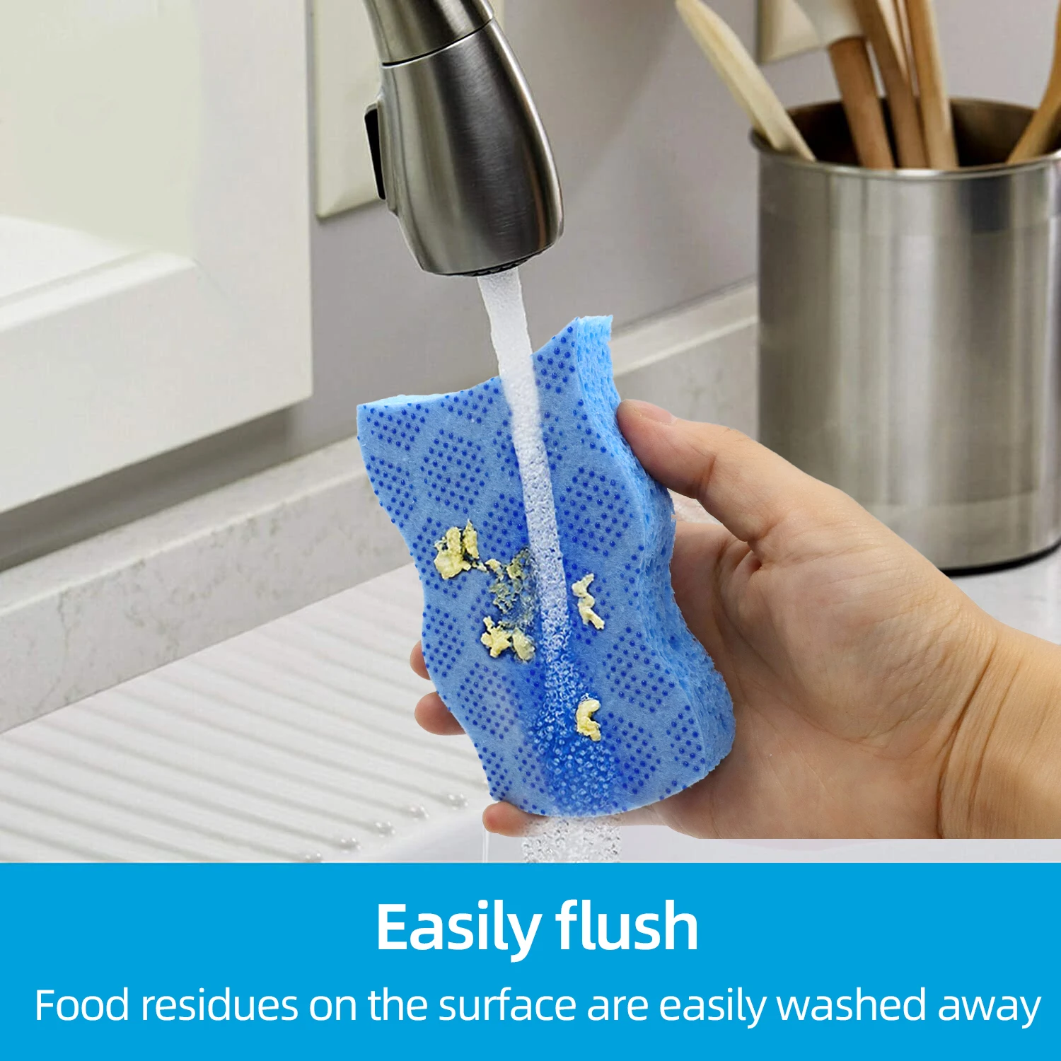 Kitchen Household Wood Pulp Cellulose Printed Non-woven Fabric Scrub Dots Delicate Duty Non-scratch Sponge