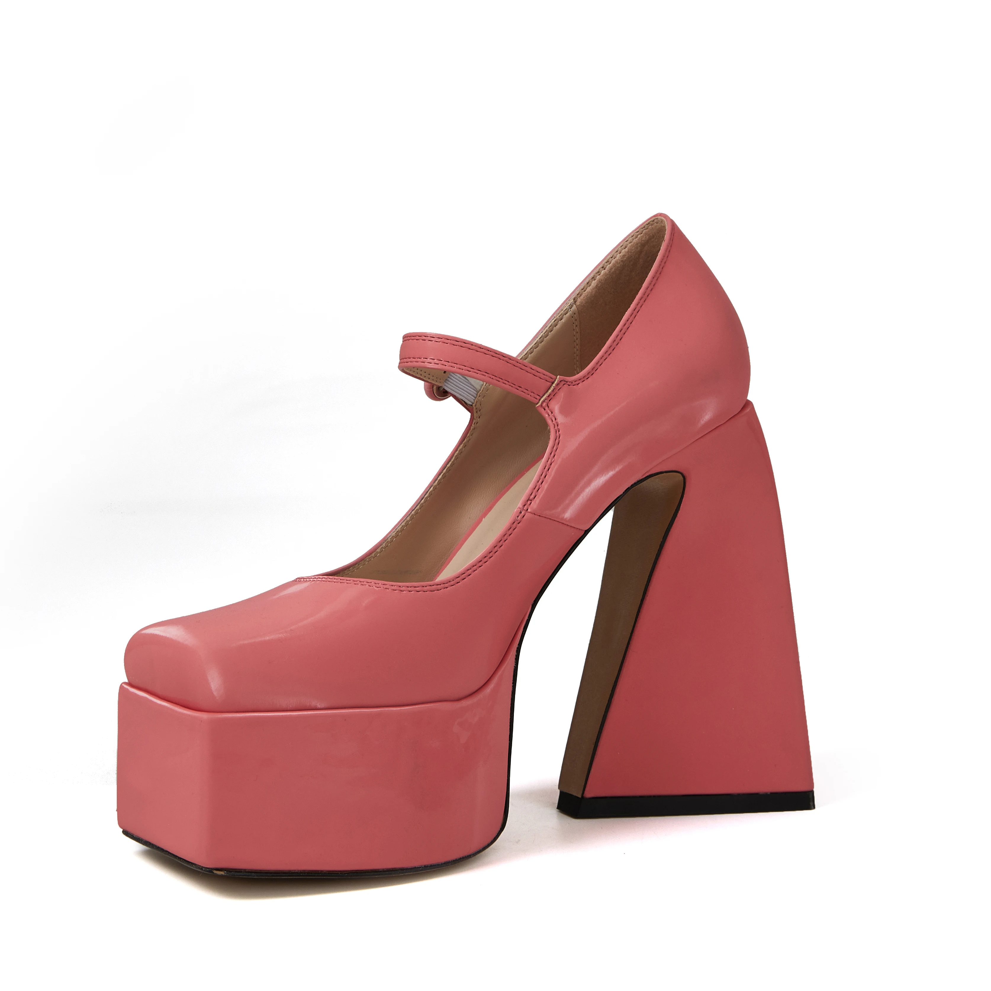 Женские туфли на платформе туфли-лодочки квадратном каблуке с застежкой-пряжкой 2022