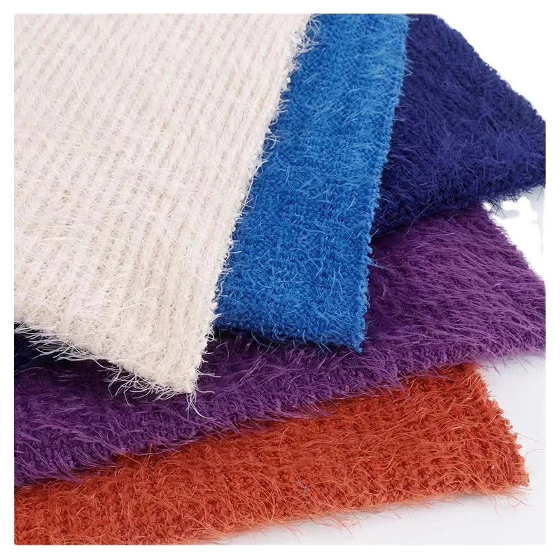 Ready goods 100%polyester 1x1 rib jacquard hair knitted fabric for winter sweater