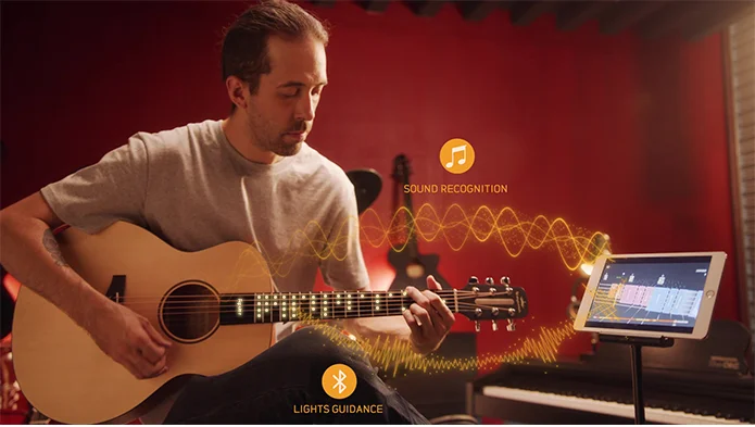 Poputer Acoustic Guitar 36 inch professional Smart Guitar with APP 96 LED Lights Guidance Travel Guitar Acoustic For Adult