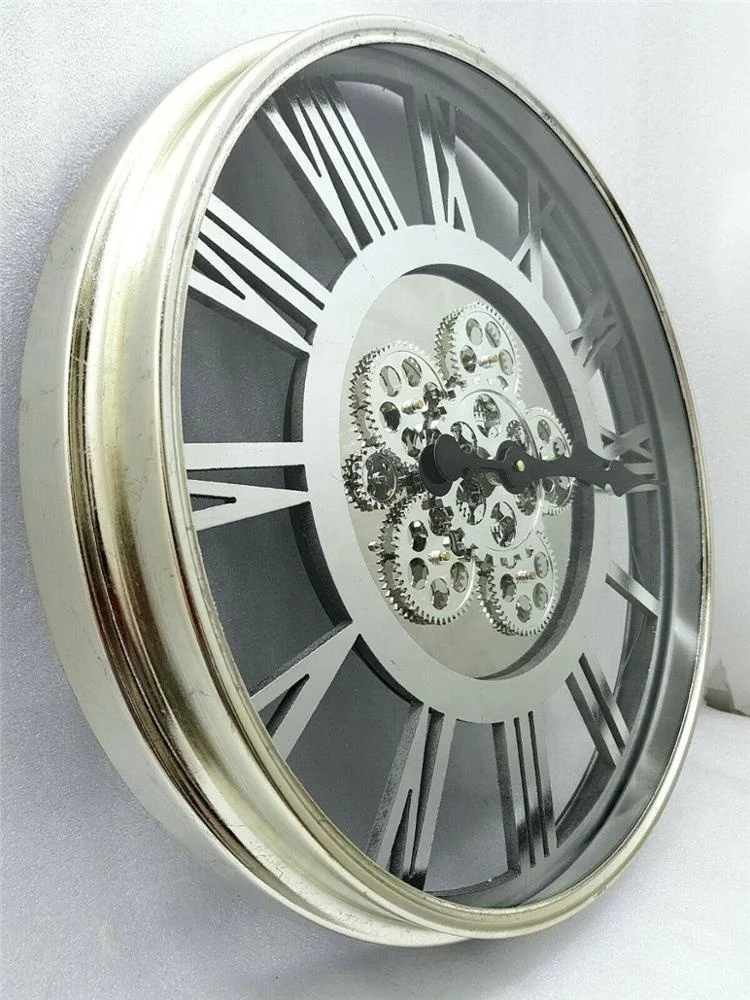 
21.5 inch patent Oversized Large Skeleton metal Industrial Antique Shabby Chic style plastic moving rotating gear wall clock 