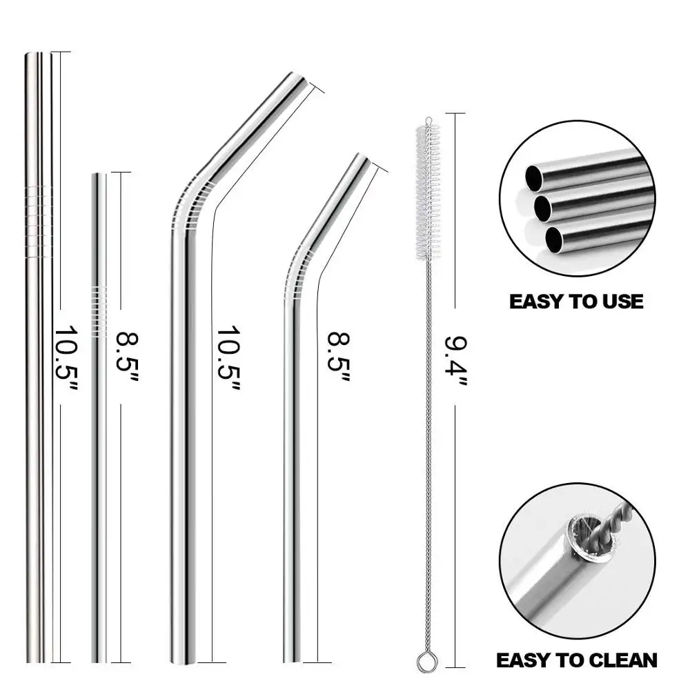 Custom Logo Stainless Steel 304 Reusable Metal Drinking Straw Set
