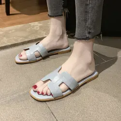 2022 open toe designer famous big brand flat women backless slipper sandals