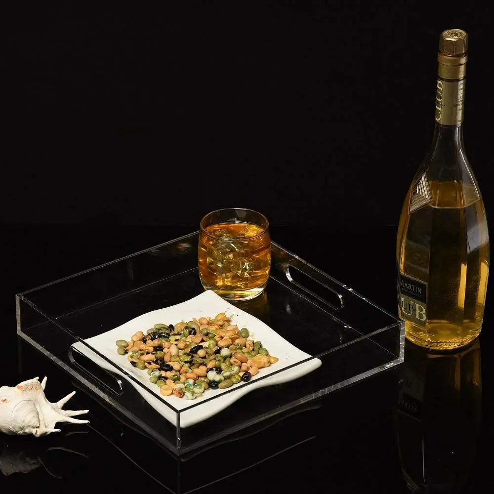 Modern Unique Design Home Decor Wooden Tray with Handles Terracotta Navy Blue Gold Customized Polish Organizer Long Surface Food