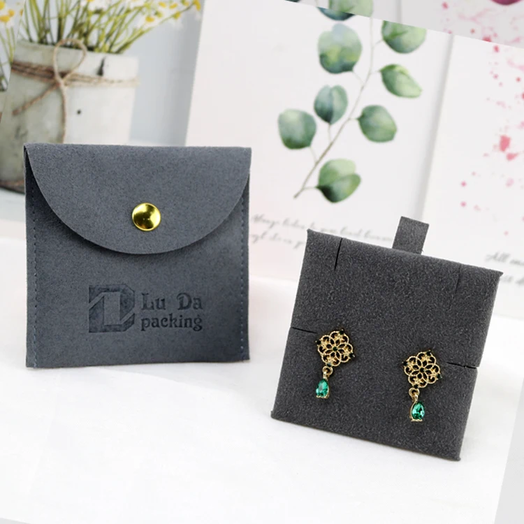 Custom logo jewelry bags for earring necklace holder display with insert suede microfiber jewelry packaging velvet pouch