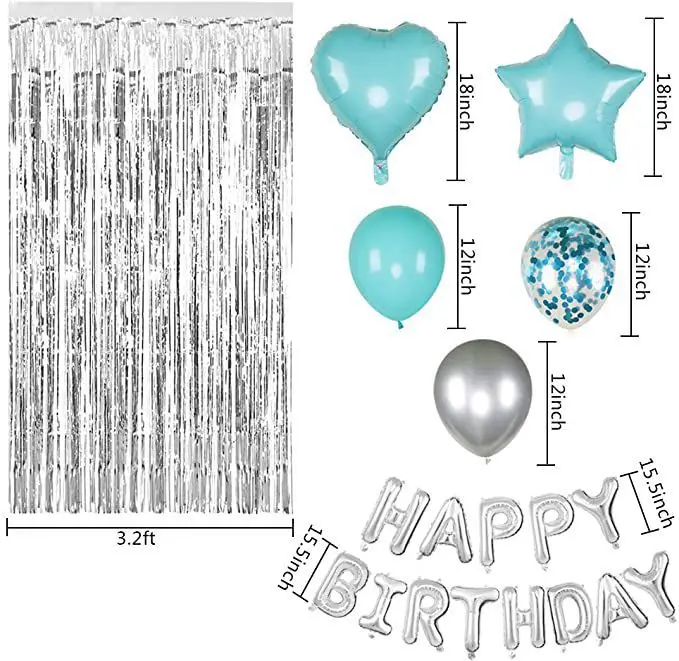  202101 Wholesale Blue silver aluminum latex confetti baby shower Balloon star heart balloon birthday party supplies