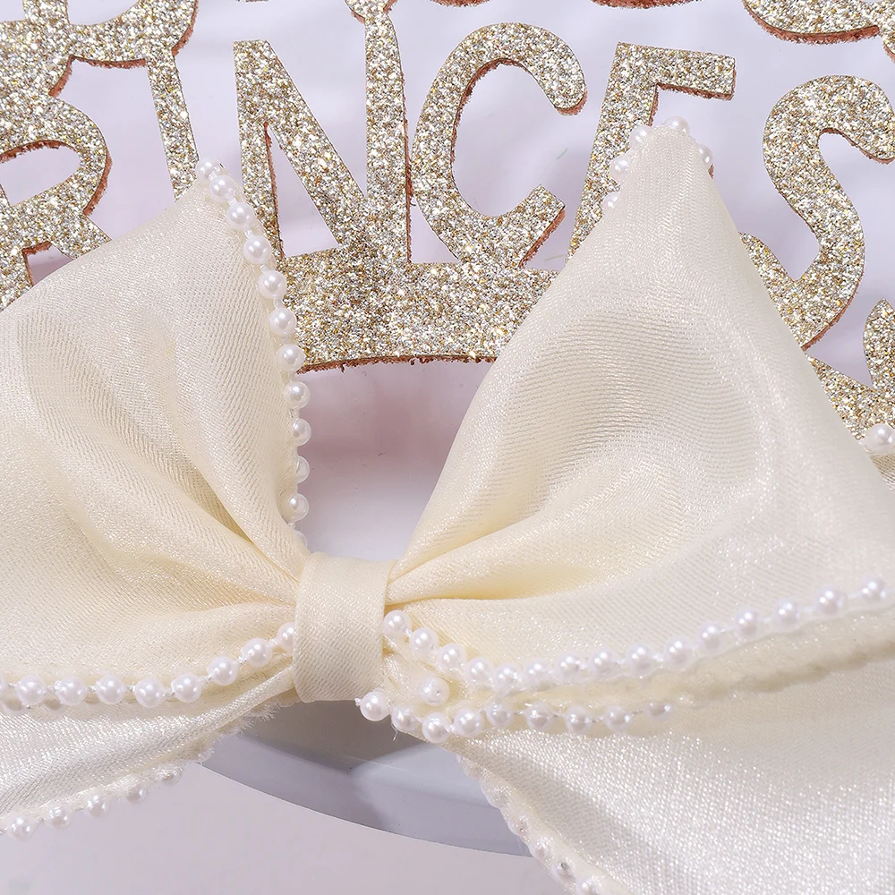 CN Happy Birthday Headband Glitter Letters Girls Organza Pearl Bowknot Birthday Hairband for Party Hair Accessories