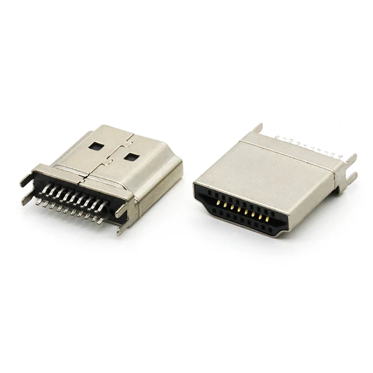 SPCC Shell 19P High Definition Multimedia Interface A Male splint type PCB Mount Plug Connector 1.6mm PCB 180degree