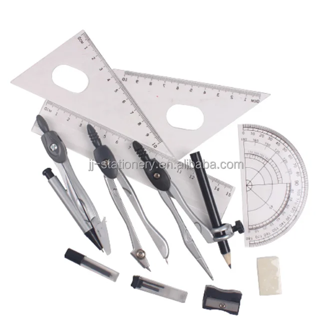 Math Geometry Kit Set Multi Functional Drawing Compasses 7PCS Set School Students Safety Metal Compass Set