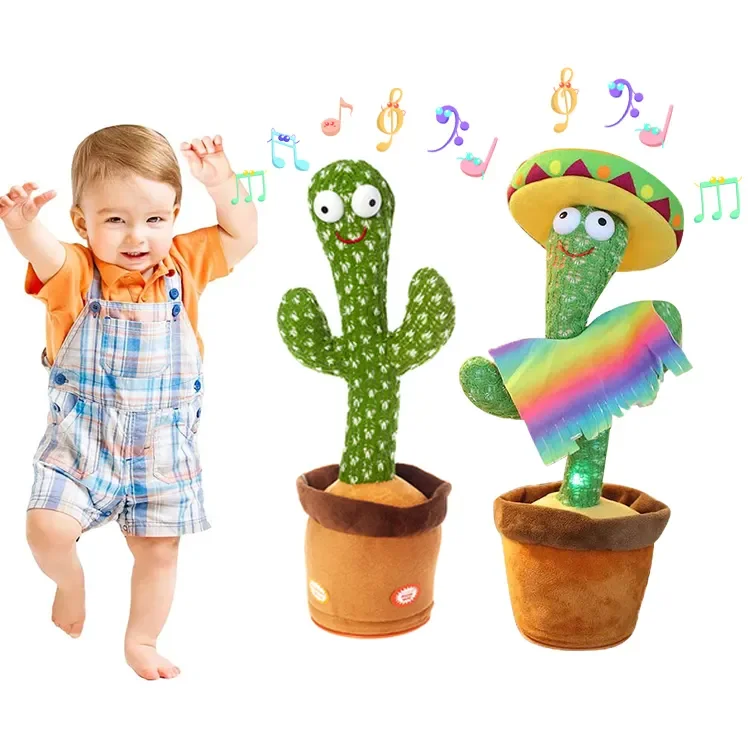 New Design Dancing Cactus Toys Factory Wholesale 120 Songs Singing Talking Record Repeating Electric Cactus Skin Kids Gift