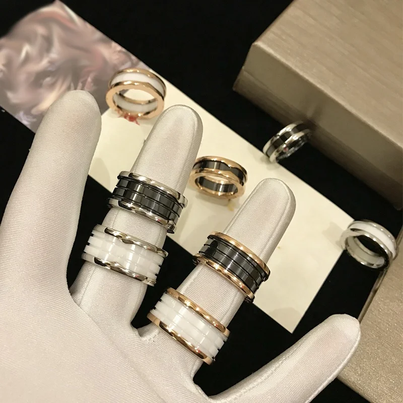 High-Quality Black Ceramic Rings Luxury Jewelry Men And Women Engaged Luxury Snake Bone Fritillary Rings Wholesale Gifts