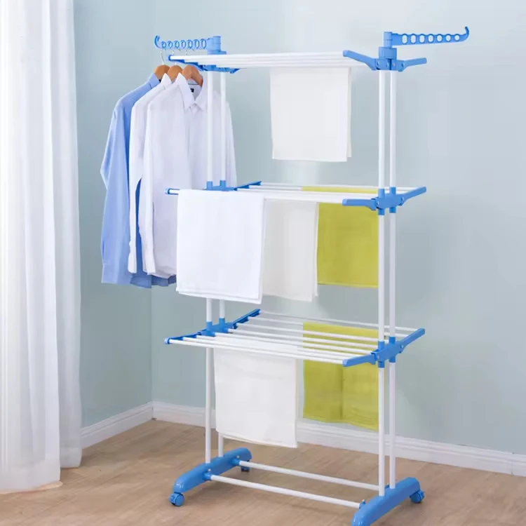 Heavy-Duty Portable PVC and Aluminium Clothing Organizer Modern Standing Foldable Dry Rack with Wheels for Laundry Use