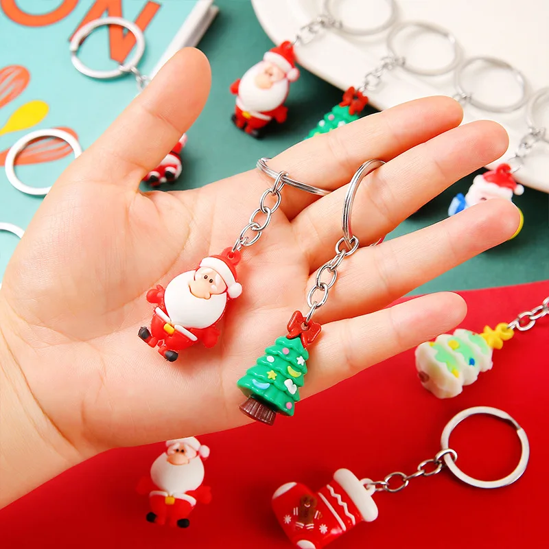 Cartoon 3D Silicone Christmas Doll Keyring Santa Claus Christmas Tree Old Elk Keychain Cute Doll Bag Pendant Jewelry
