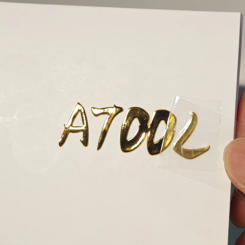 Low price custom metal glossy font UV transfer sticker Rose gold color changing advertisement Self-adhesive patch Label