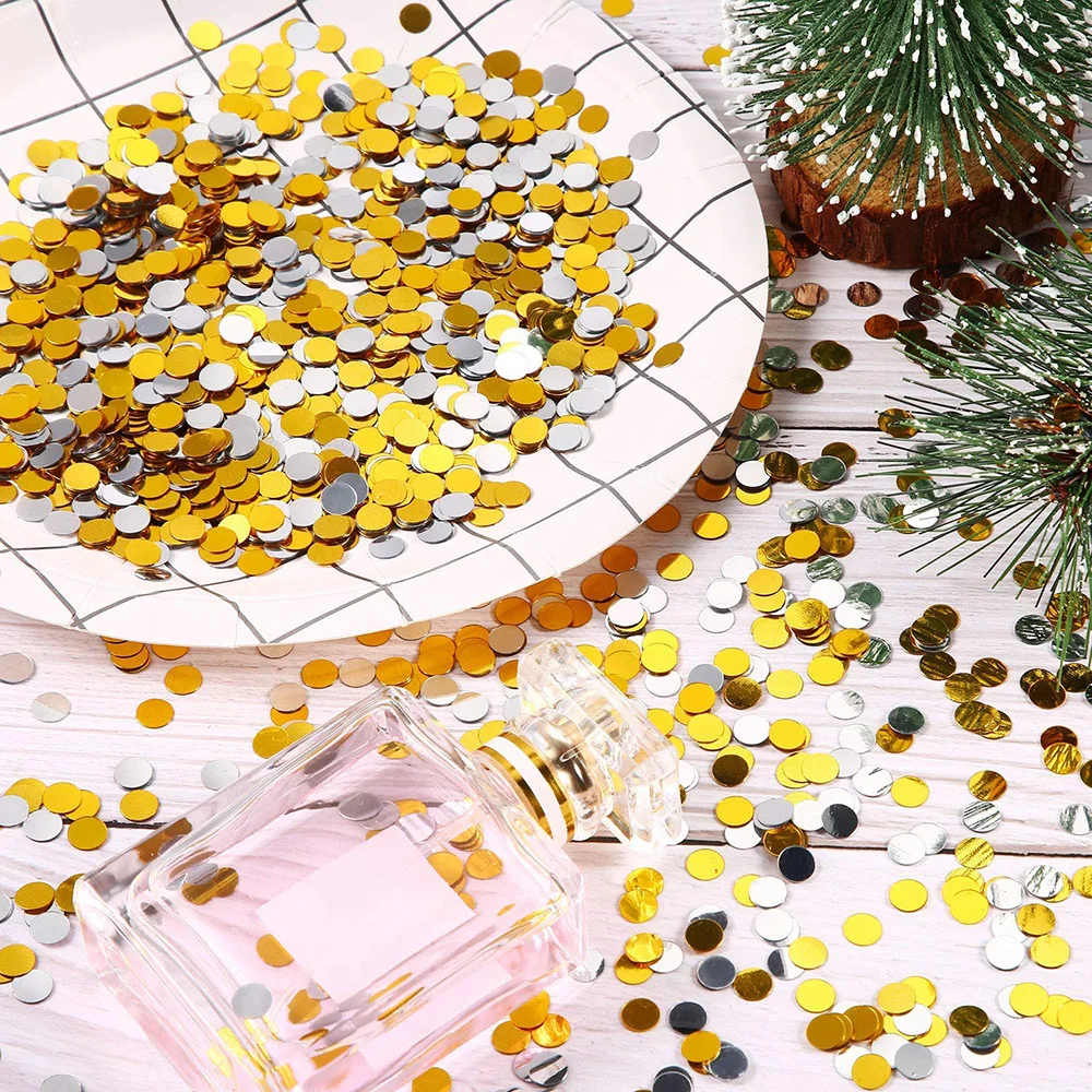 Confetti Dots Silver and Gold Glitter Confetti Circles 1cm Metallic Dot Confetti for Birthday Wedding Holiday Party decoration