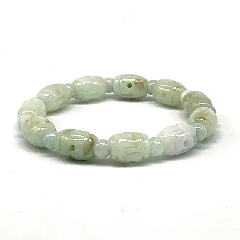 Natural Burma Jade Green Jadeite Beads stone Bracelet Woman Bangle  Rotatable Bead Carved Hollow