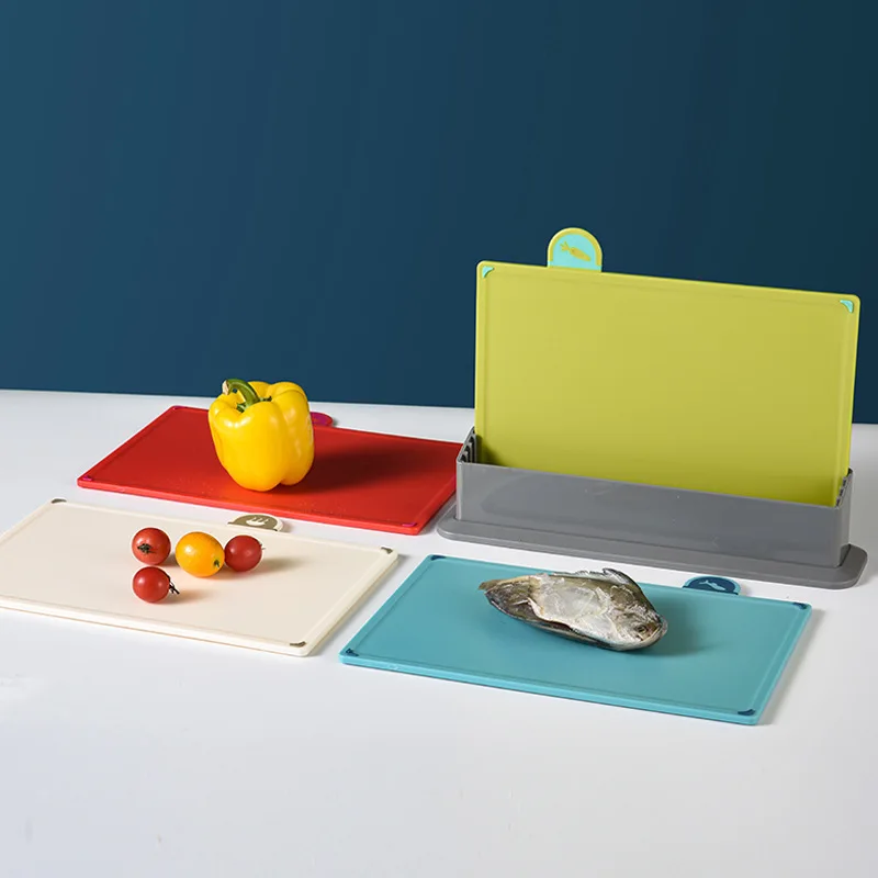 Food Grade Plastic Wheat Stalk Chopping Block Cutting Board with Holder Color-Coded System for Multi-Purpose Use