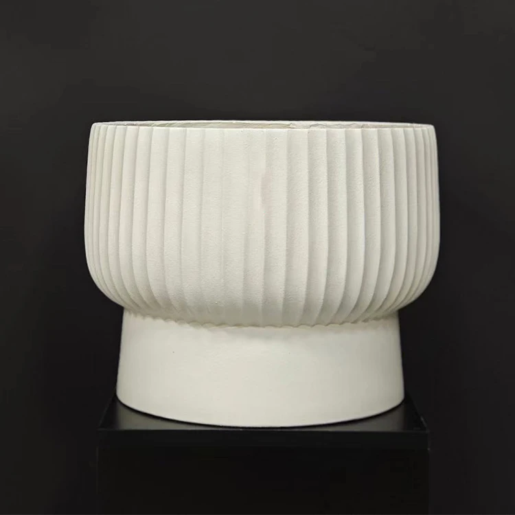 Factory wholesale simple stripe embossed outdoor indoor home decor plant pot fiber clay flowerpot for garden