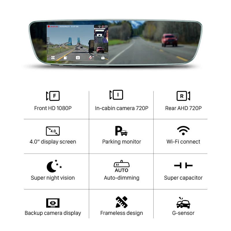 Dvr Dash Cam With  Auto-Dimming HD dash camera with built-In Wifi Module