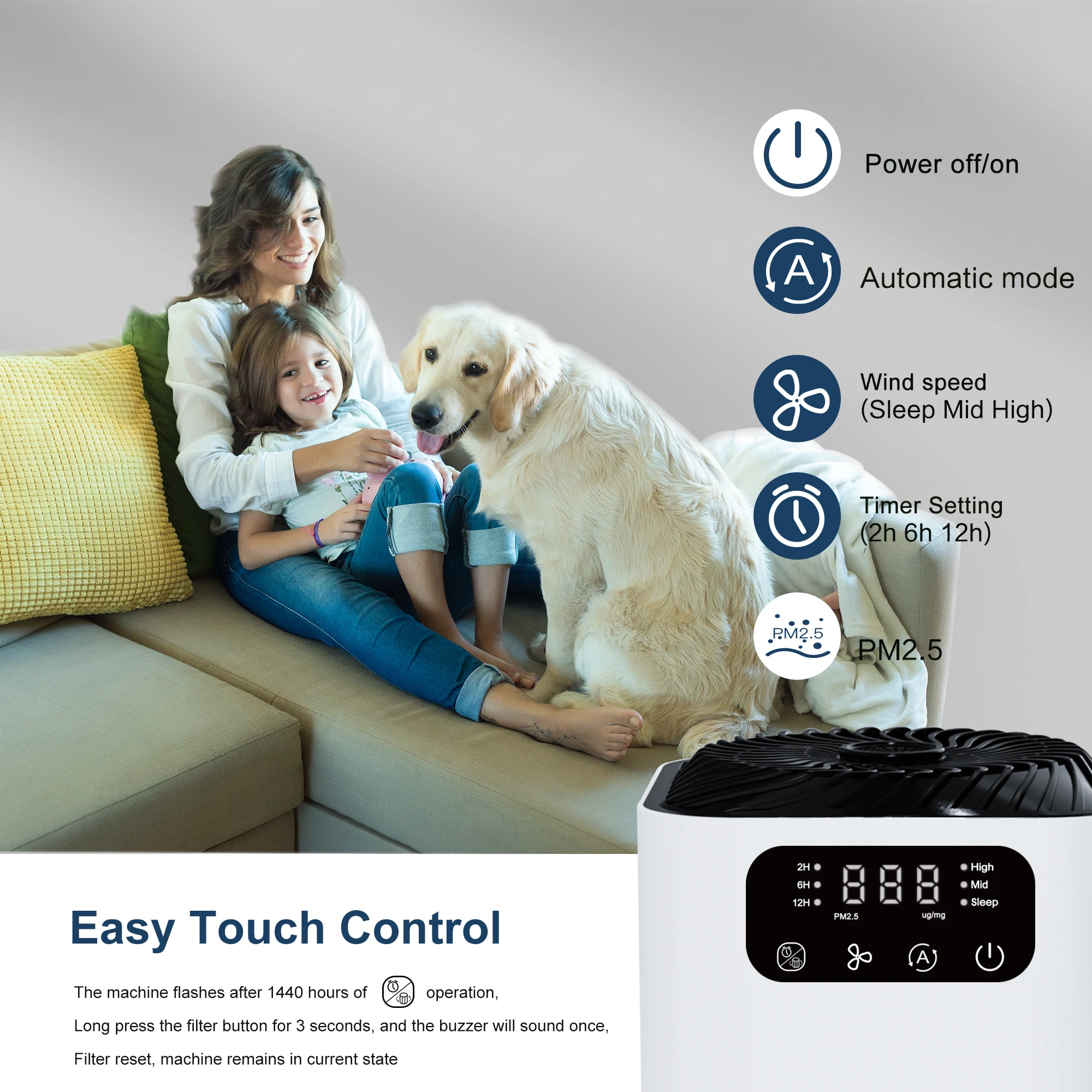 2024  Air Purifier H13 True HEPA Desktop Air Purifier Negative Ion Air Purifier For Home