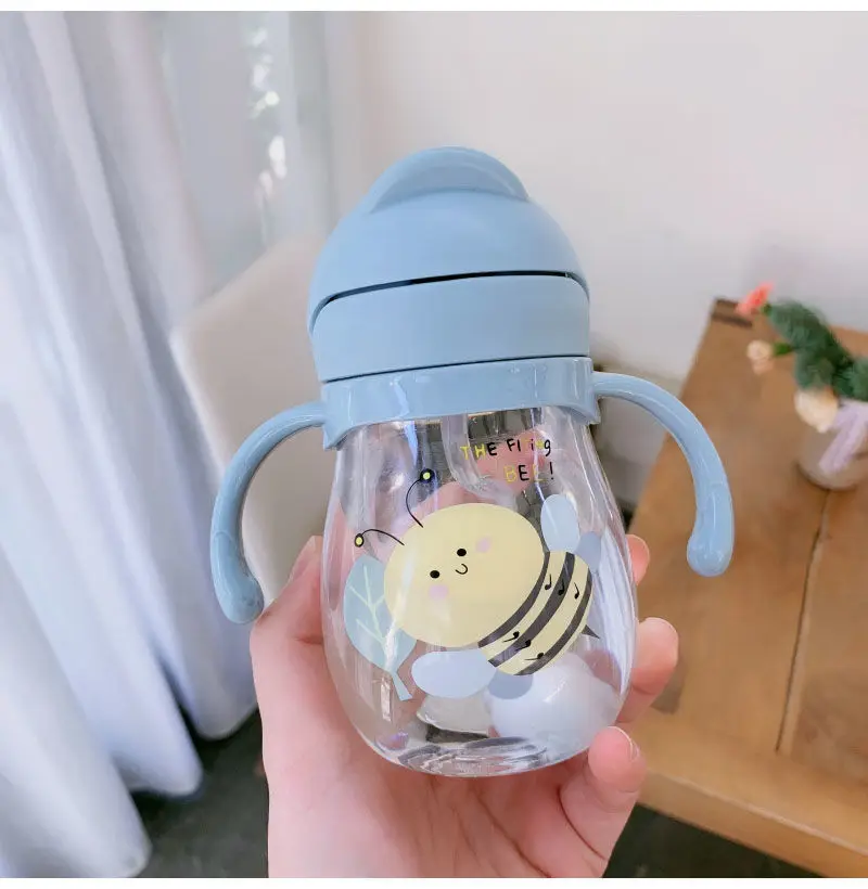 Cute cartoon 350ml Baby Slippy Water Anti-choking with Gravity Ball learning drink Cup