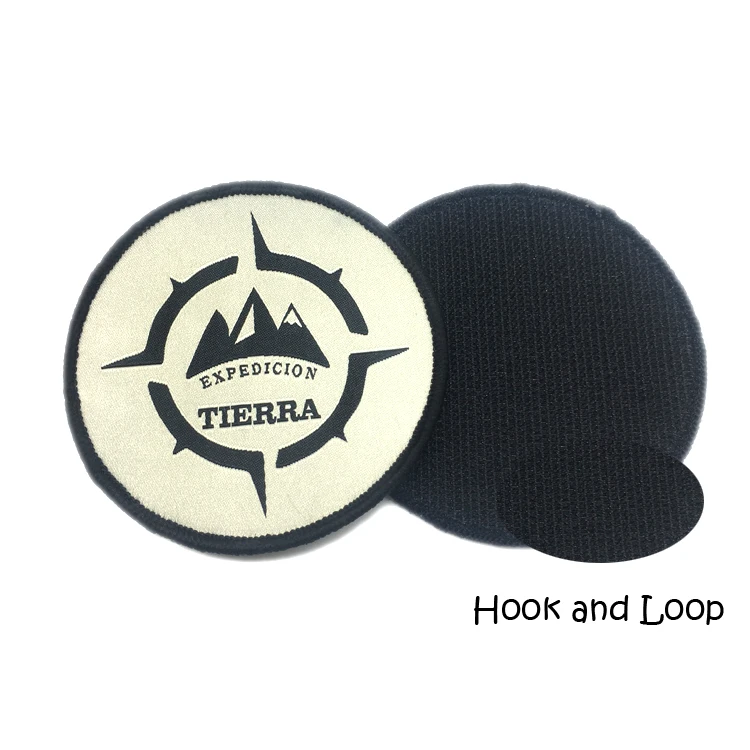 Custom Round Woven Logo Patch Merrow Border Machine Woven Patches For Hats