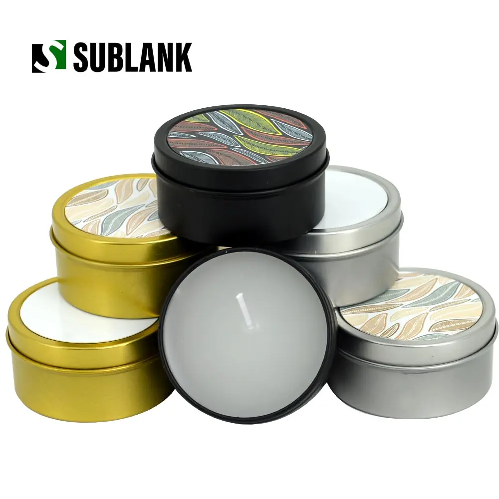 Sublimation Metal round Candle Jar Aluminum sheet unscented soy wax Custom Heat transfer Blank Lighter Logo  candle holder