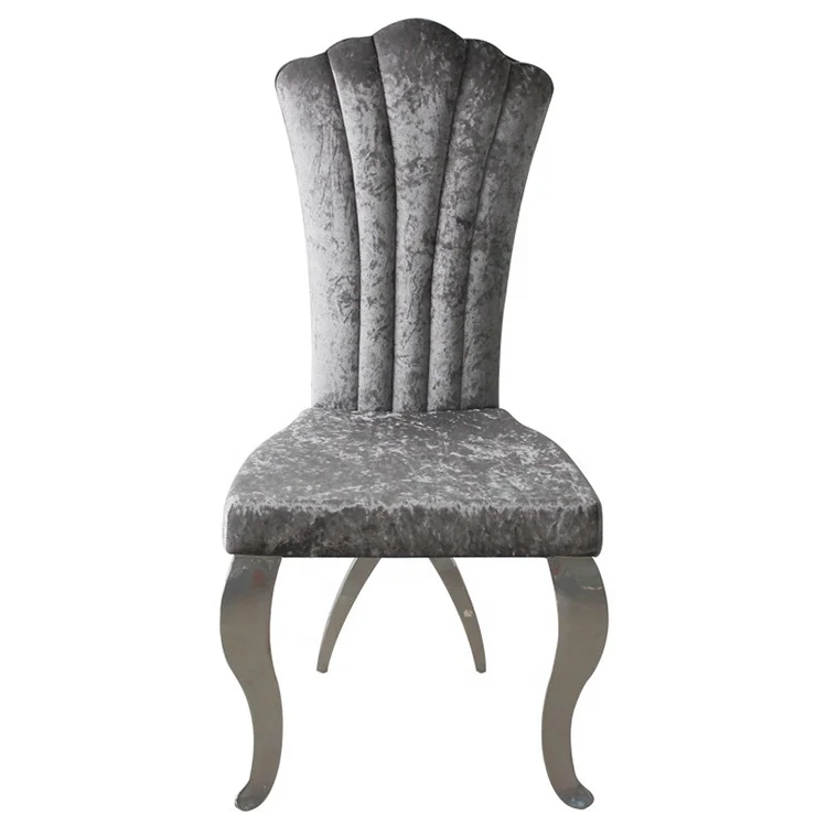 New design high shell back  grey velvet fabric stainless steel dining banquet chair