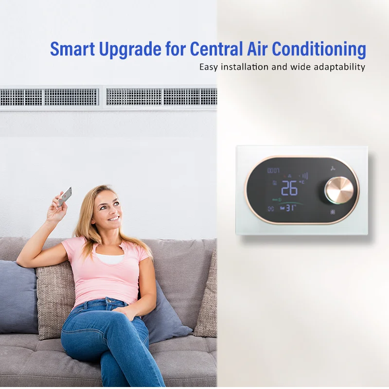 Tuya WiFi Smart Thermostat for Wall-Mounted 3 Speed Temperature Controller for Central Air Conditioner Fan Coil Unit HVAC