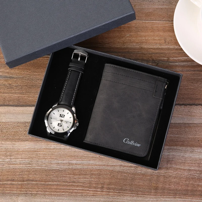 
 Винтажный кожаный кошелек с RFID-защитой и логотипом на заказ, мужские подарочные наборы для папы, студентов, новогодние подарки  