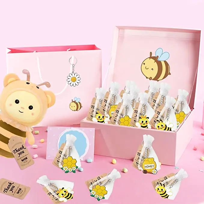 Custom logo personalized cute bag pendant theme kids party decorations birthday baby shower pvc bee keychain