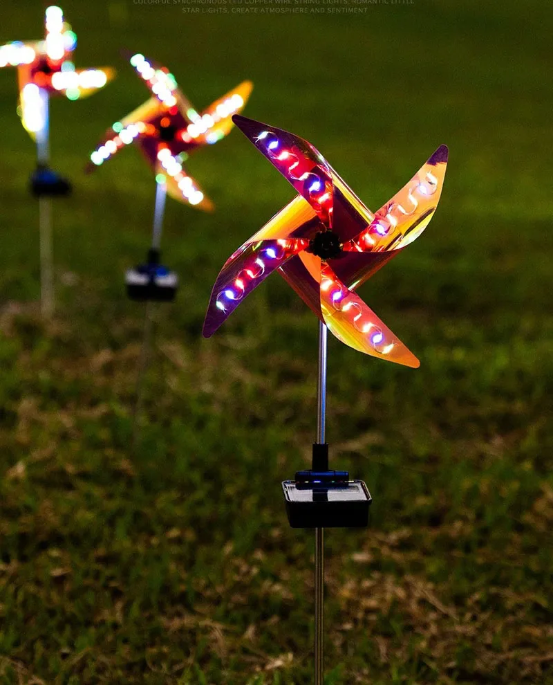 Outdoor waterproof colorful windmill solar pathway lights for landscape,courtyard,lawn,villa,decoration.