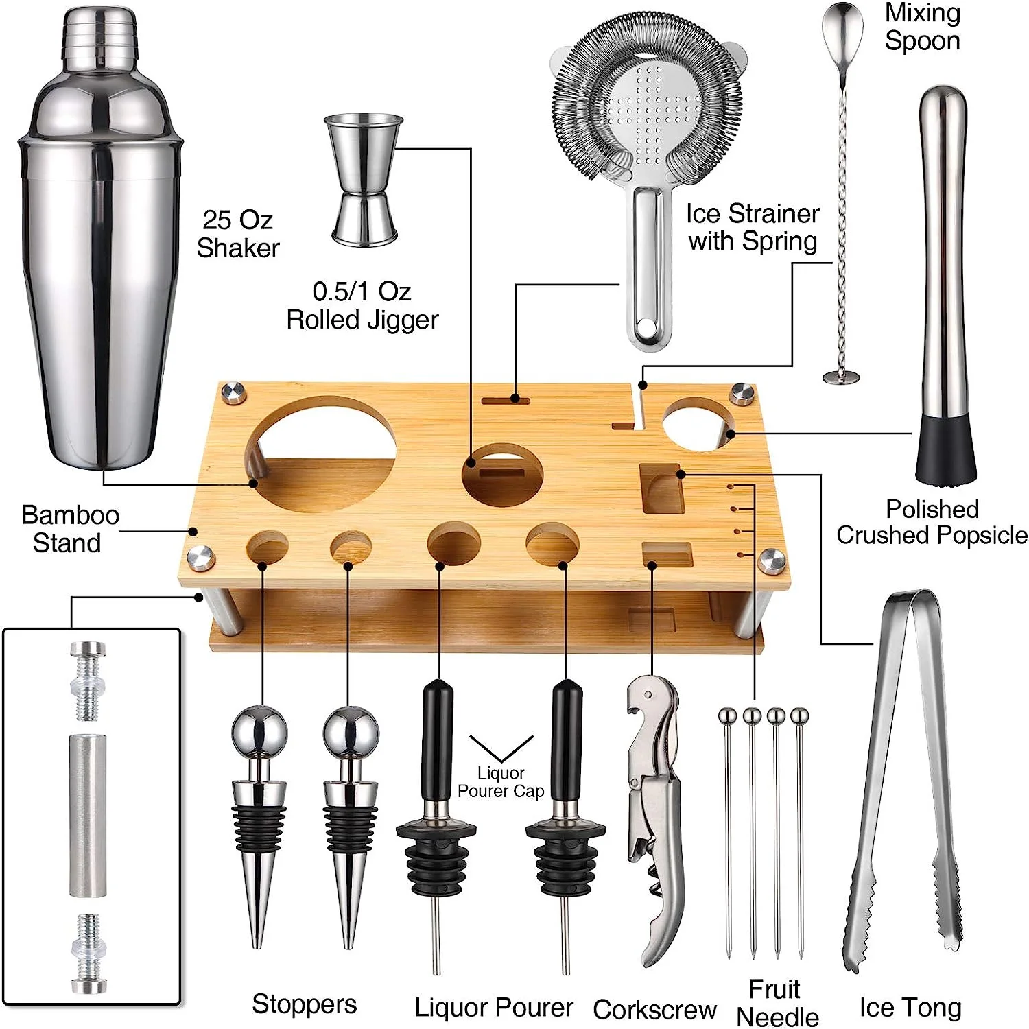 Creation Factory 16Pcs Stainless Steel Barware Quality Bartender Cocktail Making Kit