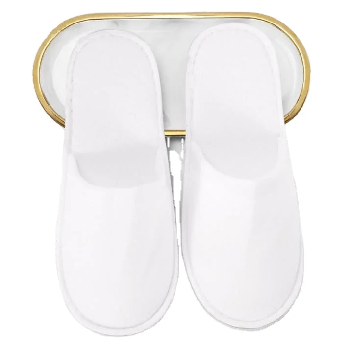 Disposable Waffle Indoor Spa Slippers Soft Cotton Hotel Slippers Non-Slip EVA Sole White Closed Toe Home Slipper