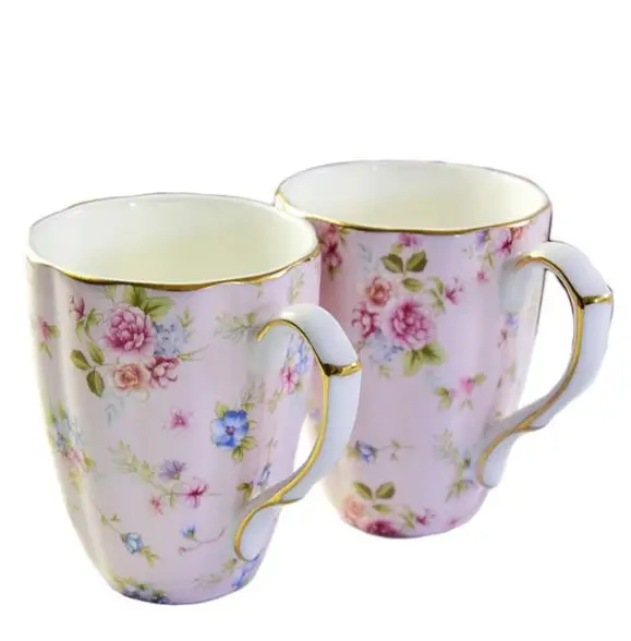 Wholesale flower pattern tea office cup Ceramic cup home using bone china mug large capacity pumpkin cup
