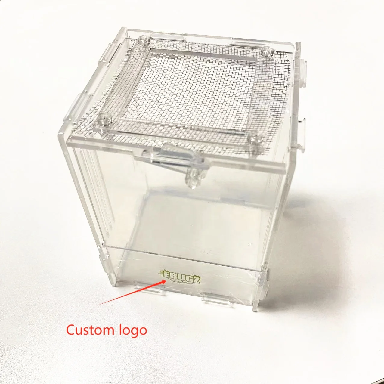 Custom logo factory pmma plexiglass acrylic pet reptile glass terrarium enclosure acrylic reptile terrarium cage with metal net